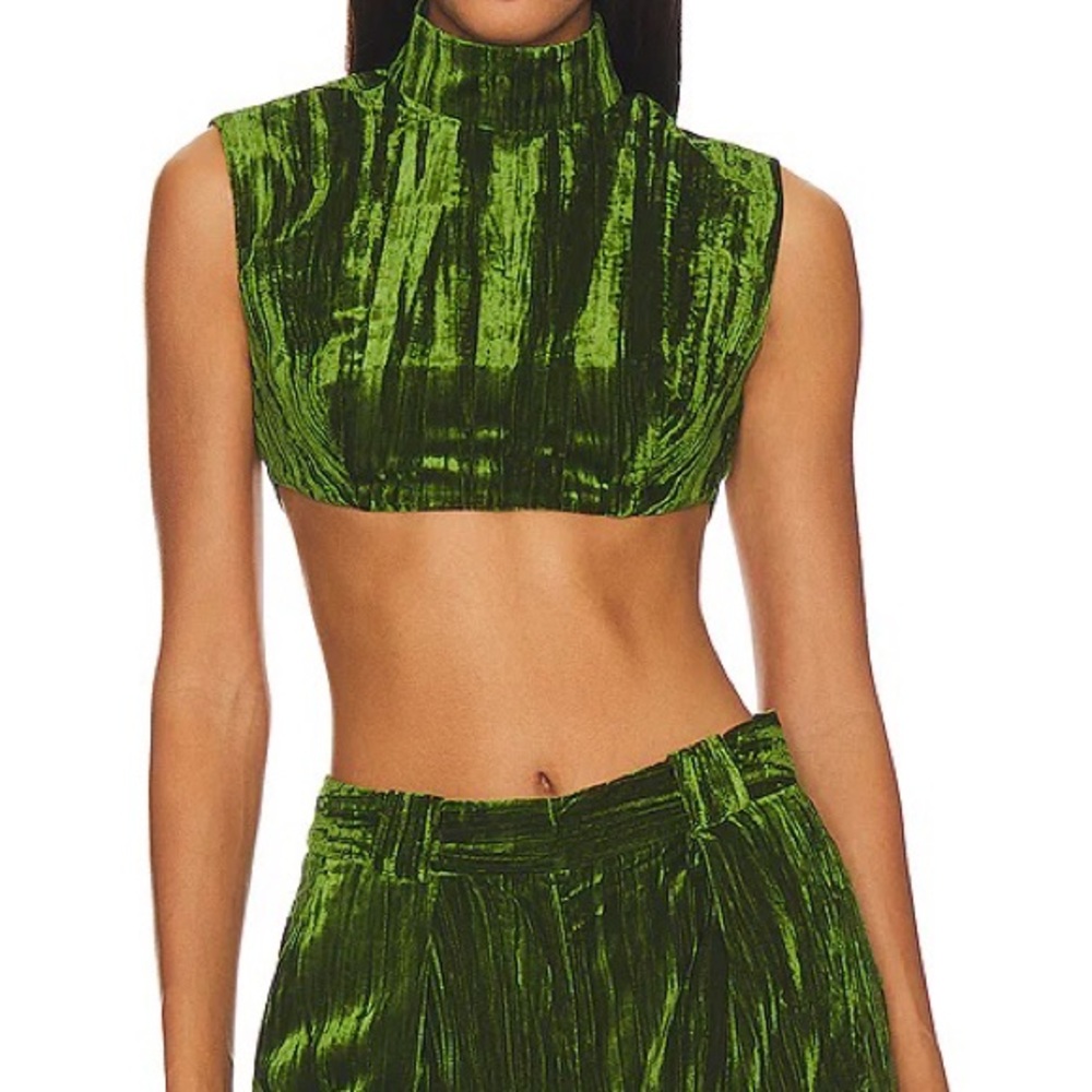NBD juniper green crinkled velvet backless crop top